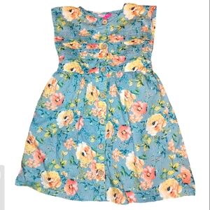 Penelope Mack Tiffany Blue With Butter Yellow Flowers Girls Dress